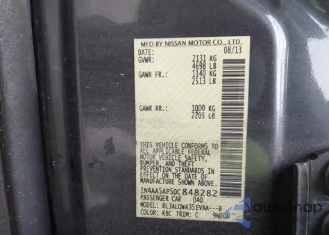 2013 Nissan Maxima 3.5 S from USA, damaged, VIN 1N4AA5AP5DC848282